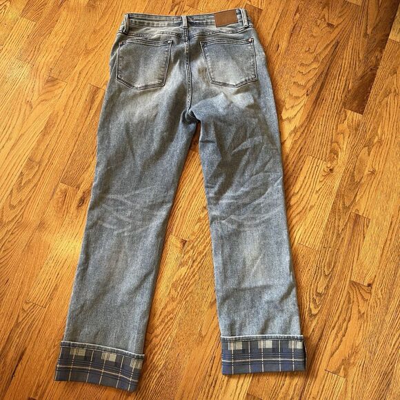 Judy Blue Jeans Womens 11/30 Plaid Cuffed High Waist Straight Stone Wash Stretch - Picture 9 of 9